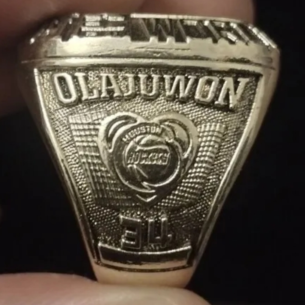 HAKEEM OLAJUWON SIZE 11 BACK TO BACK 1995 ROCKETS NBA CHAMPION RING,BOX & POSTER